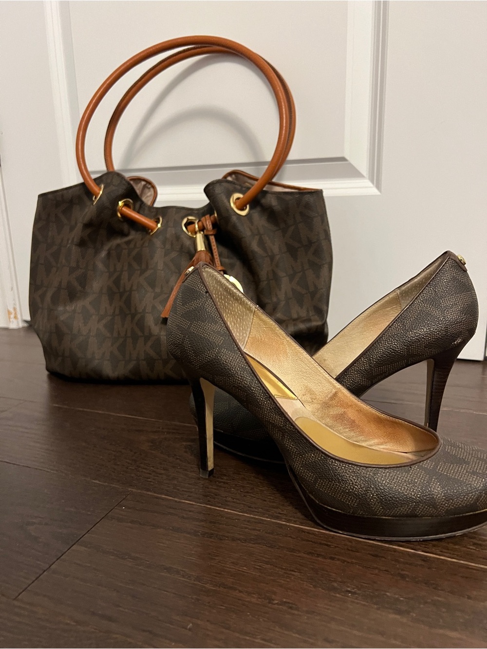 Michael Kors Dark Brown Logo Pointed Toe Stiletto Pumps